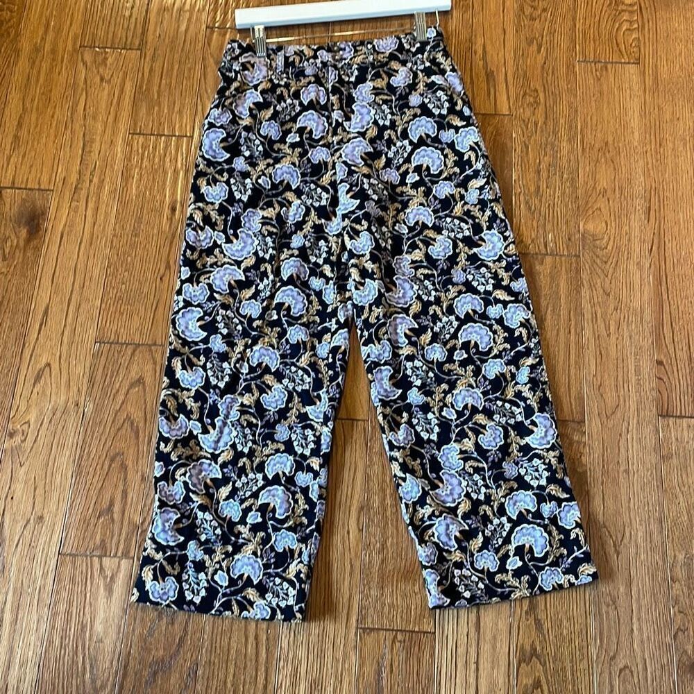 Garnet Hill purple floral corduroy wide leg pant size 4 - Picture 7 of 15